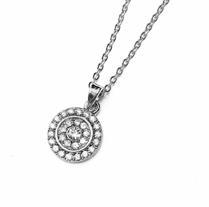 Necklace Charm Rhinestone Circle Silver Clear