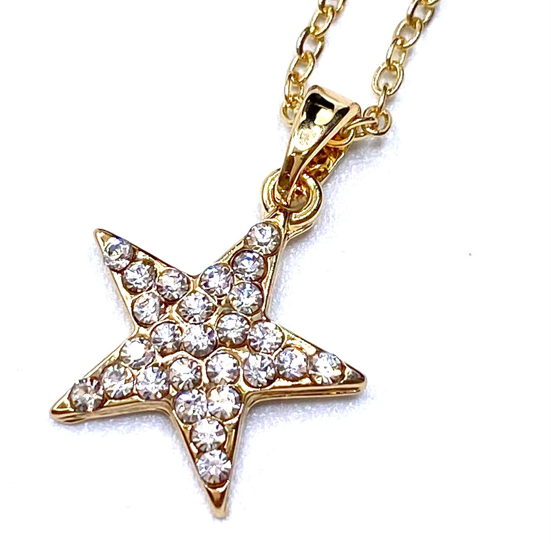 Necklace Charm Rhinestone Star Gold Clear