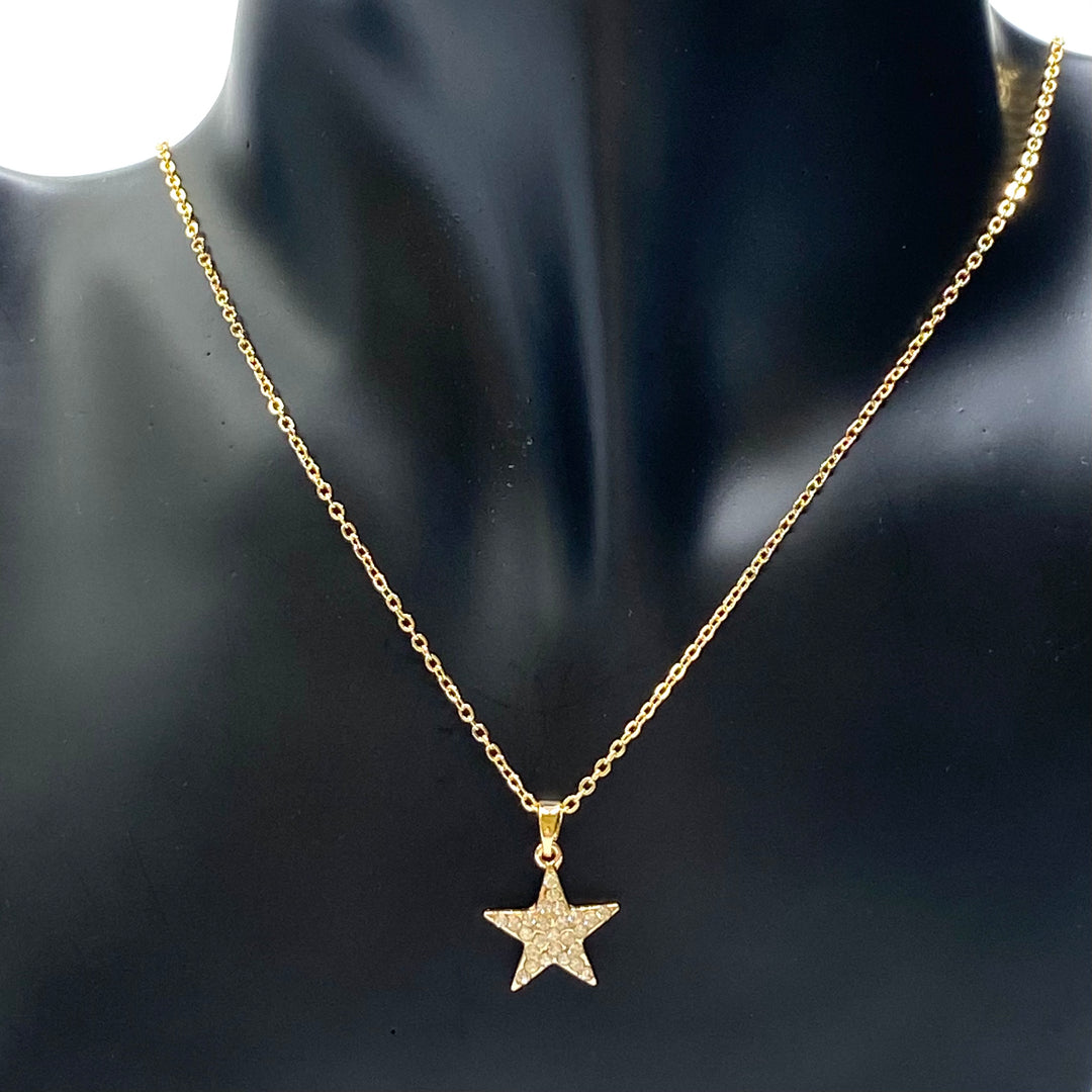 Necklace Charm Rhinestone Star Gold Clear