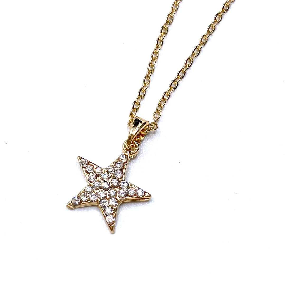 Necklace Charm Rhinestone Star Gold Clear