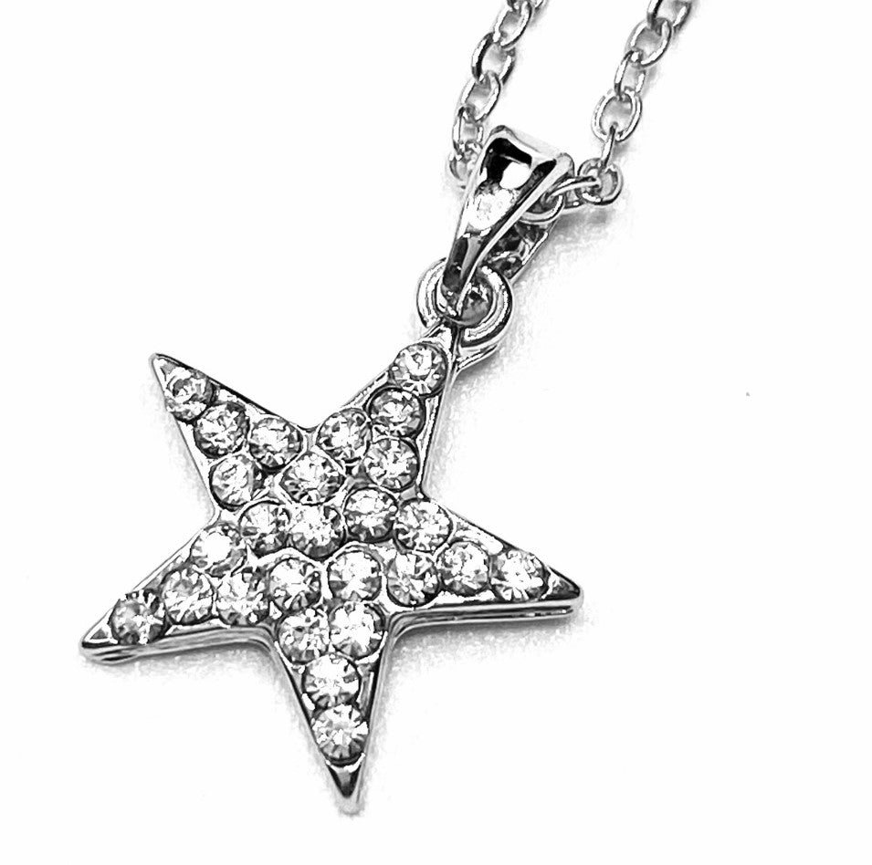 Necklace Charm Rhinestone Star Silver Clear