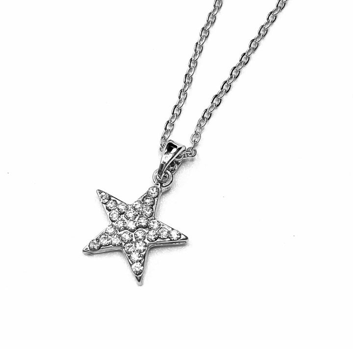 Necklace Charm Rhinestone Star Silver Clear