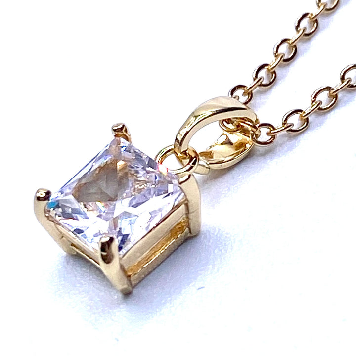 Necklace Charm Cubic Zirconia Square Gold