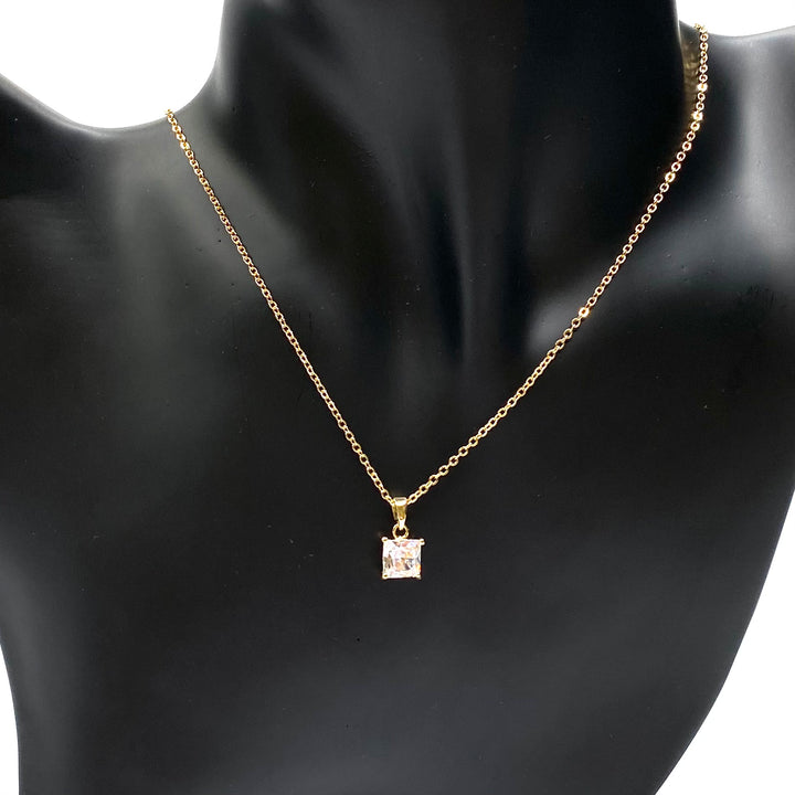 Necklace Charm Cubic Zirconia Square Gold