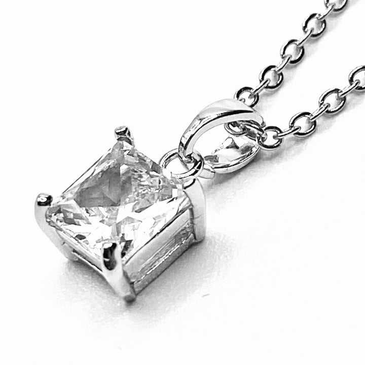 Necklace Charm Cubic Zirconia Square Silver