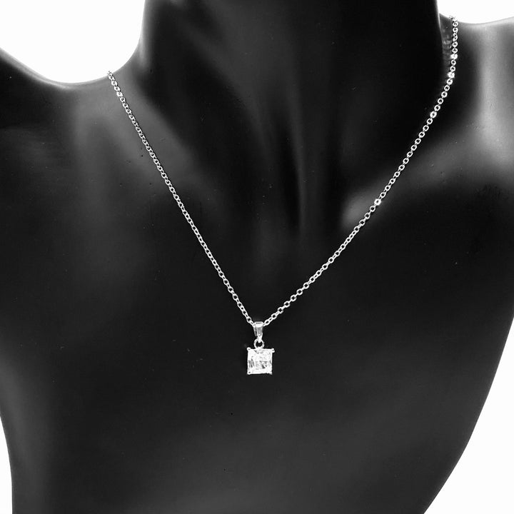 Necklace Charm Cubic Zirconia Square Silver