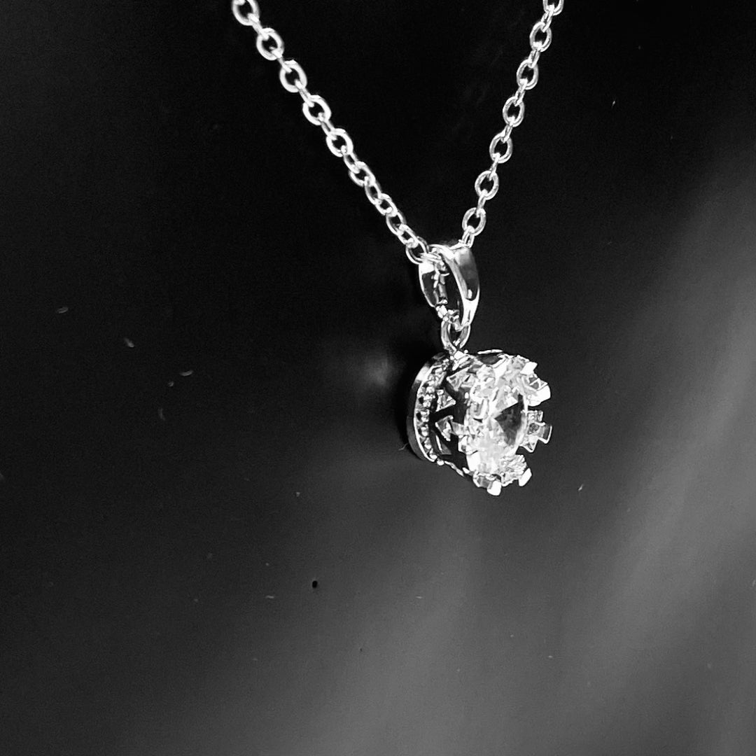 Necklace Charm Cubic Zirconia Circle Silver