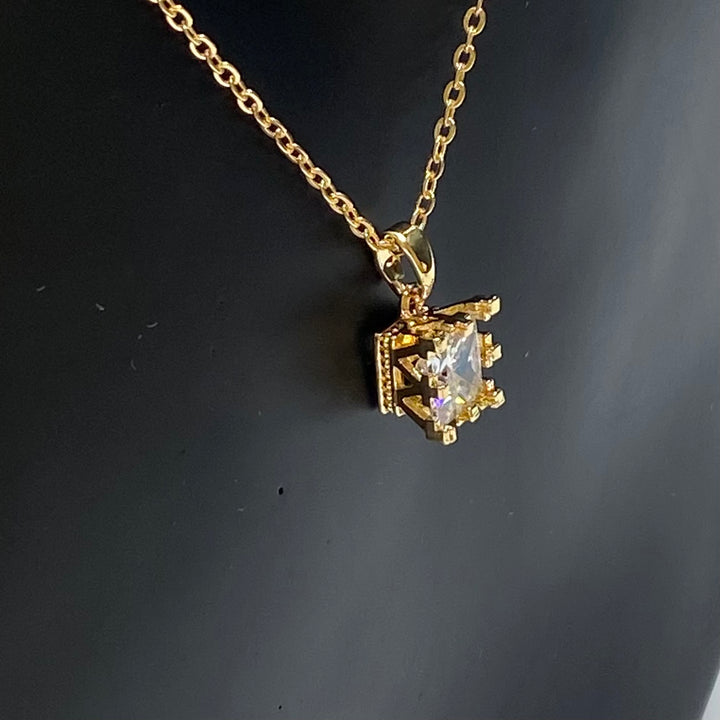 Necklace Charm Cubic Zirconia Square Gold