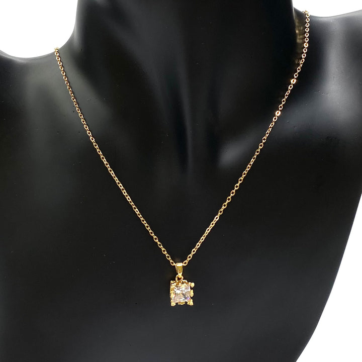 Necklace Charm Cubic Zirconia Square Gold