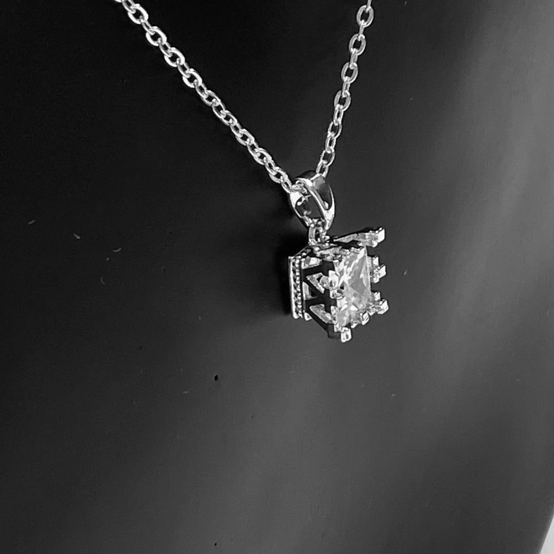 Necklace Charm Cubic Zirconia Square Silver