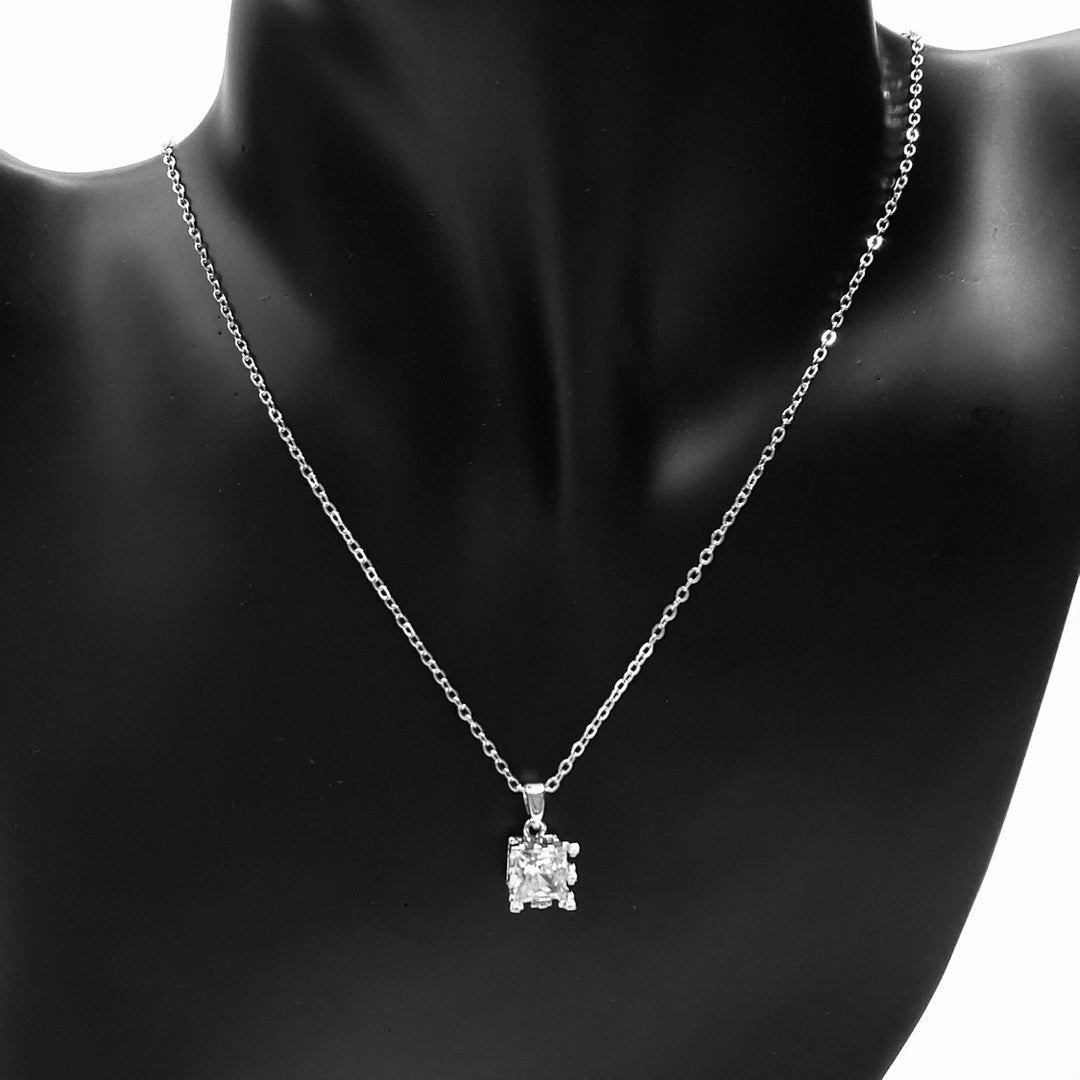 Necklace Charm Cubic Zirconia Square Silver