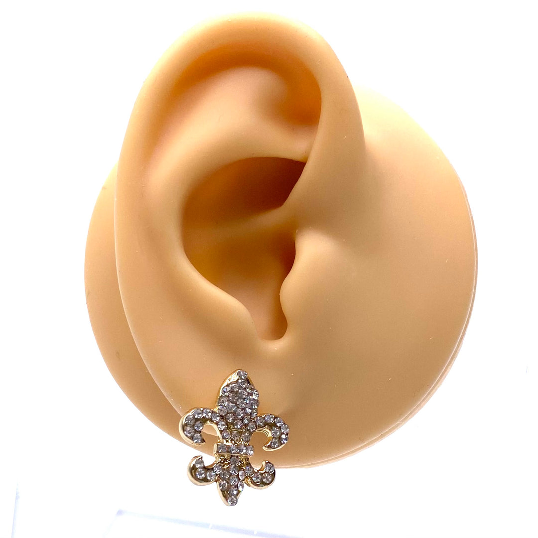Earring Stud Rhinestone Fleur de Lis .75 inch