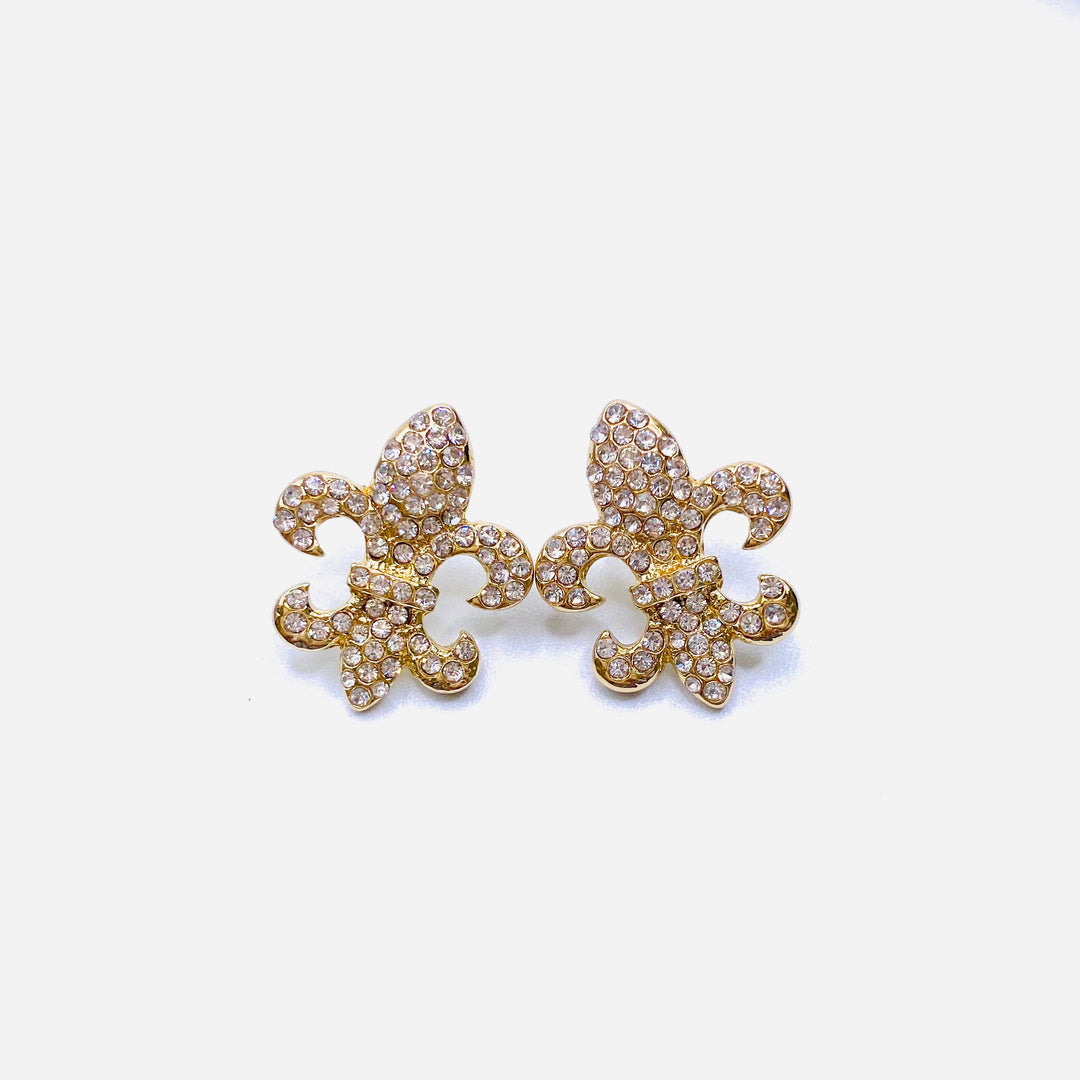 Earring Stud Rhinestone Fleur de Lis .9 inch