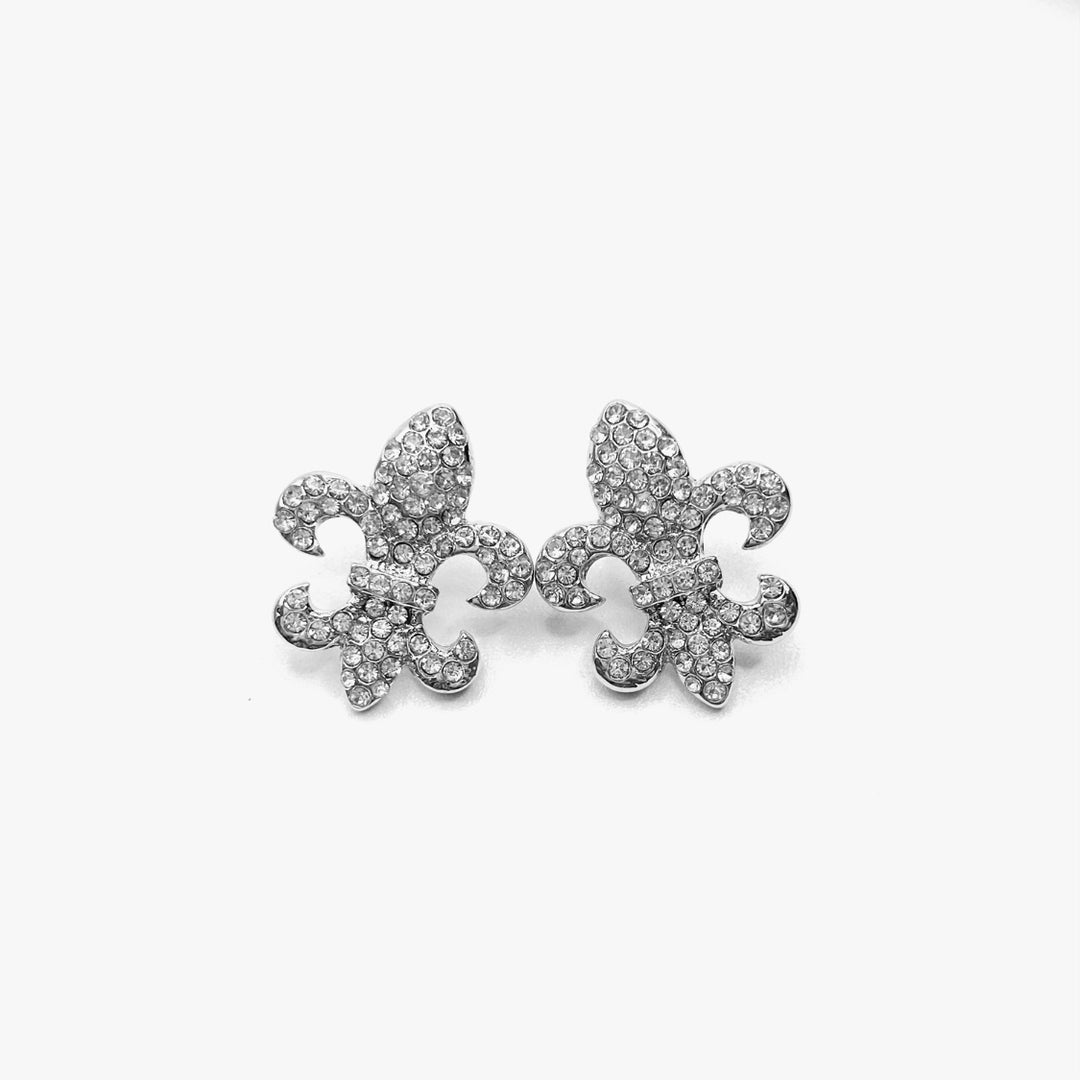 Earring Stud Rhinestone Fleur de Lis .9 inch