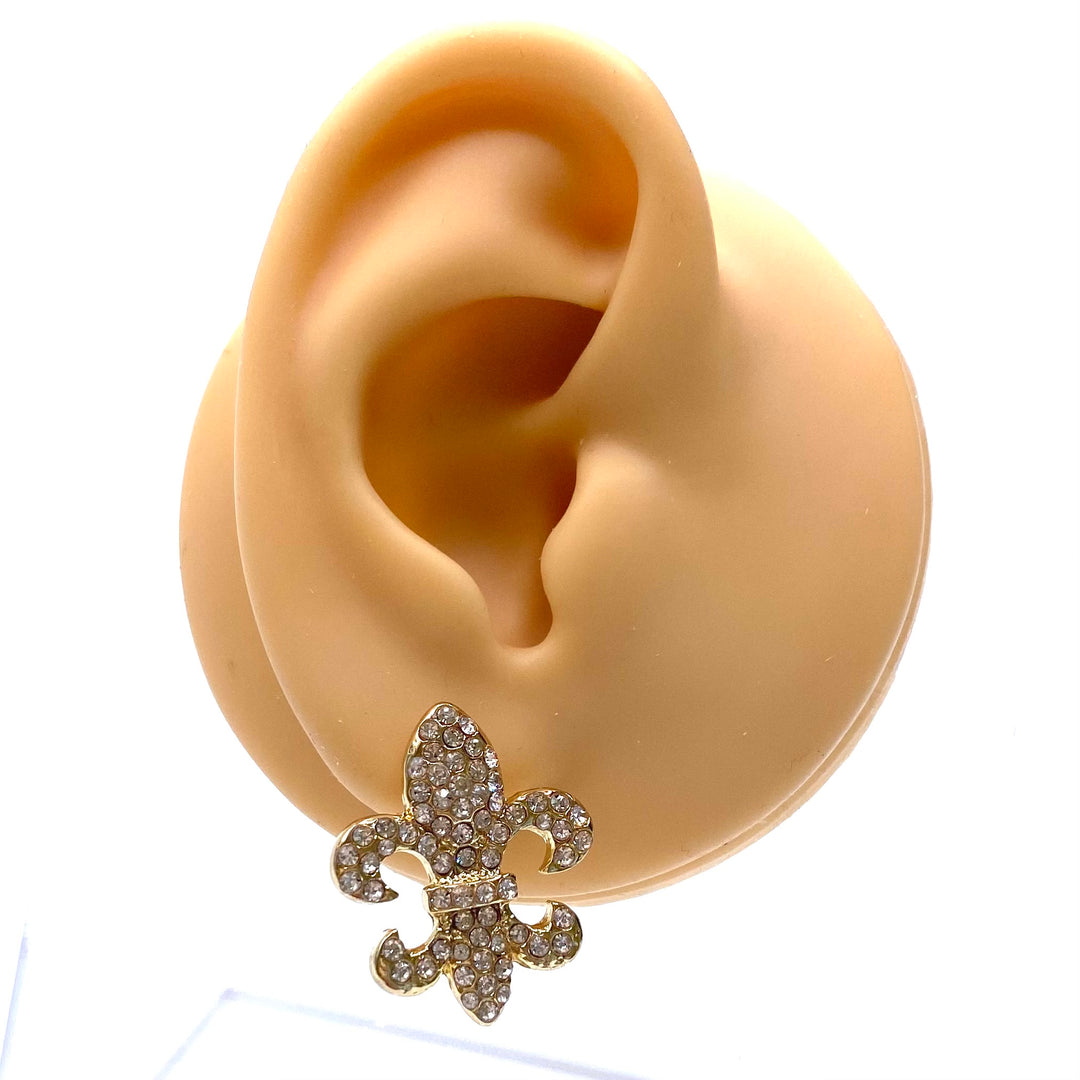 Earring Stud Rhinestone Fleur de Lis .9 inch