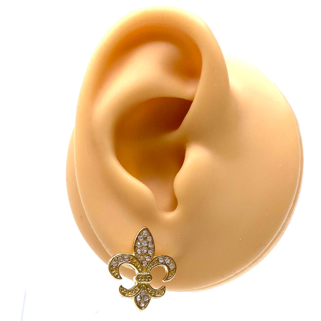 Earring Stud Rhinestone Fleur de Lis .75 inch