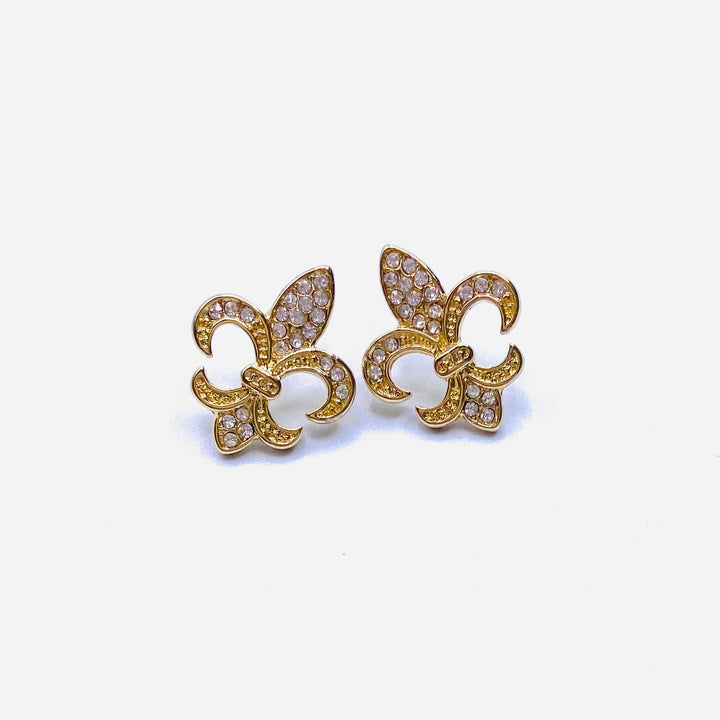 Earring Stud Rhinestone Fleur de Lis .75 inch