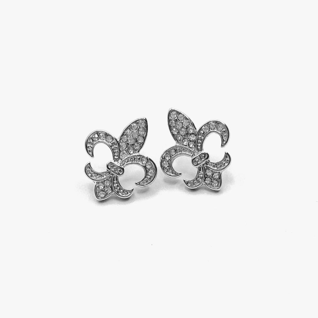 Earring Stud Rhinestone Fleur de Lis .75 inch