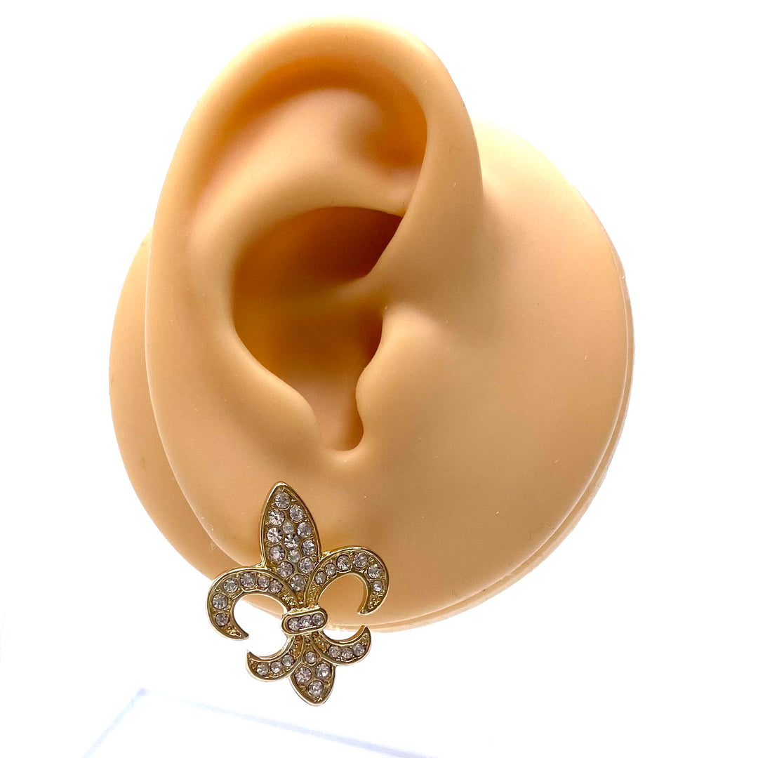 Earring Stud Rhinestone Fleur de Lis .9 inch