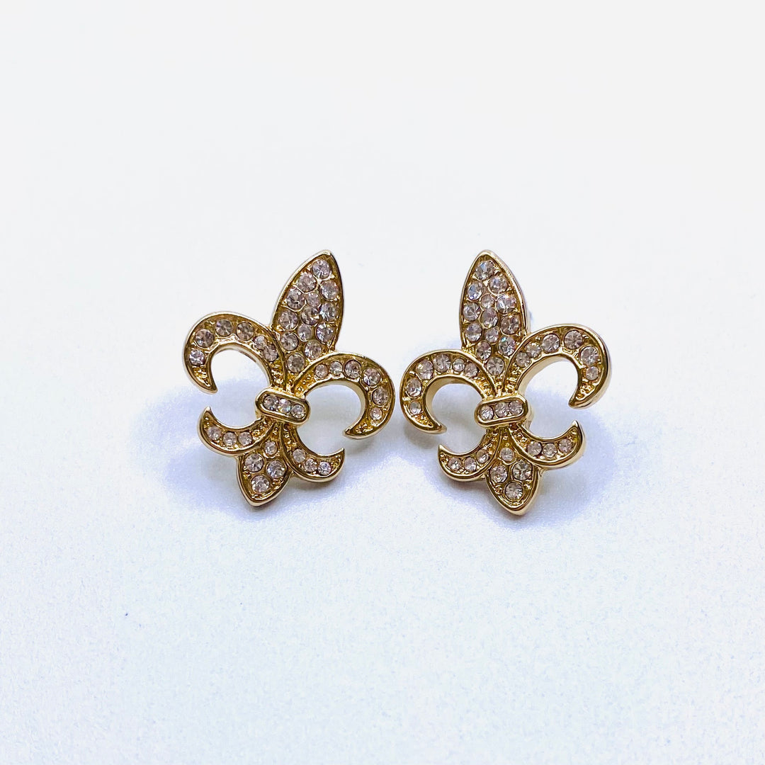 Earring Stud Rhinestone Fleur de Lis .9 inch