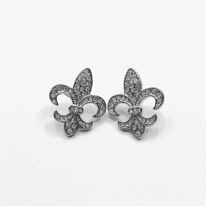 Earring Stud Rhinestone Fleur de Lis .9 inch