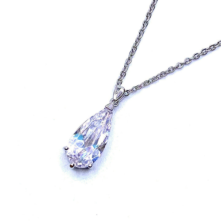 Necklace Charm Cubic Zirconia Tear Silver