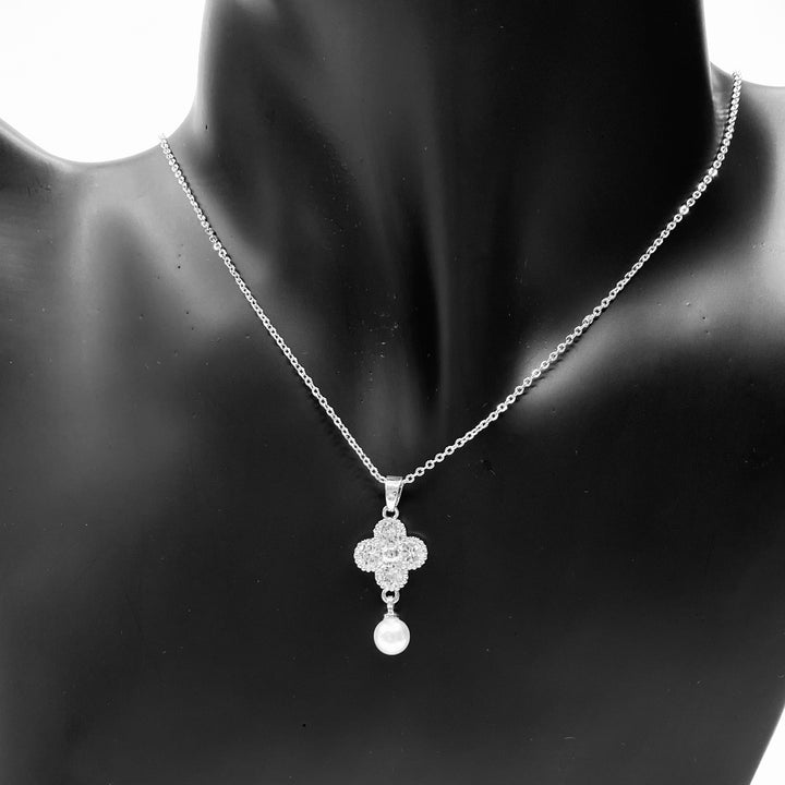 Necklace Charm Cubic Zirconia Pearl Silver