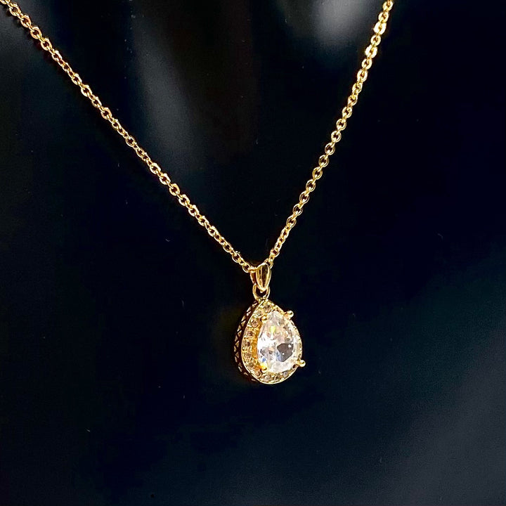 Necklace Charm Cubic Zirconia Tear Gold