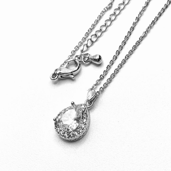 Necklace Charm Cubic Zirconia Tear Silver