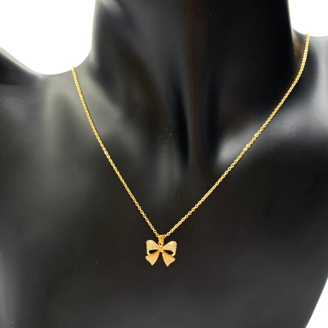 Necklace Charm Cubic Zirconia Bow Gold