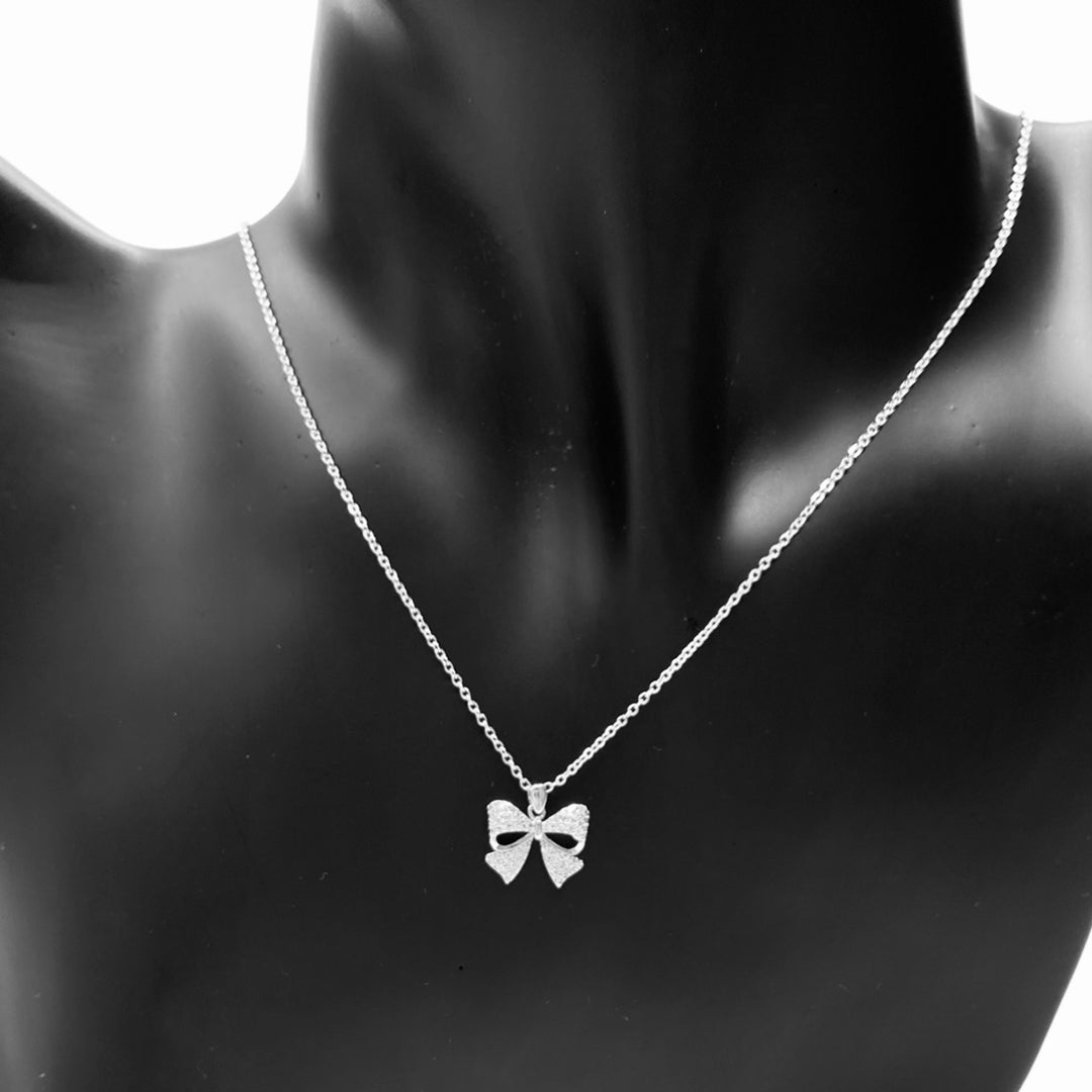 Necklace Charm Cubic Zirconia Bow Silver