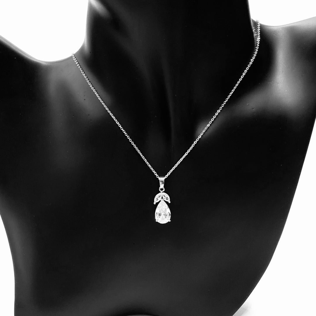 Necklace Charm Cubic Zirconia Tear Silver