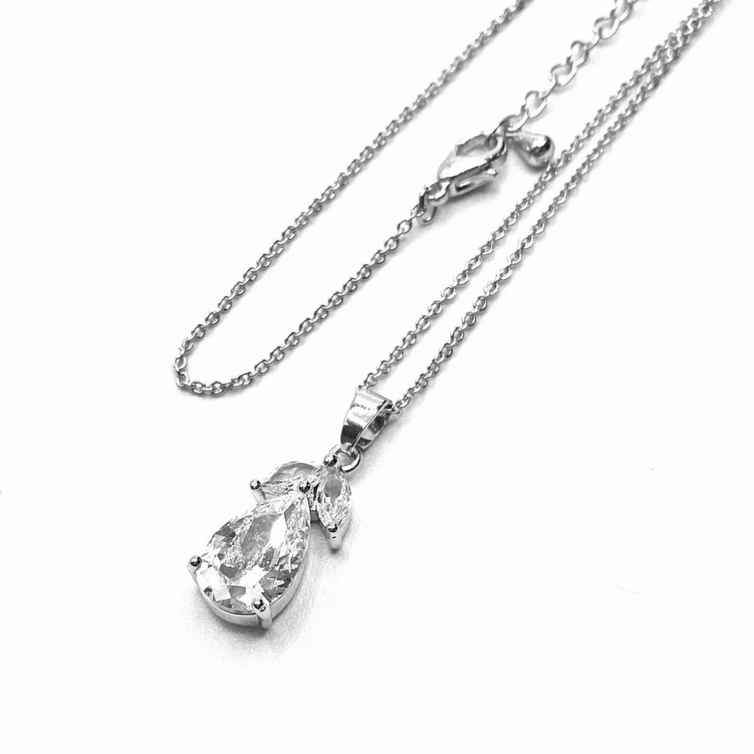 Necklace Charm Cubic Zirconia Tear Silver