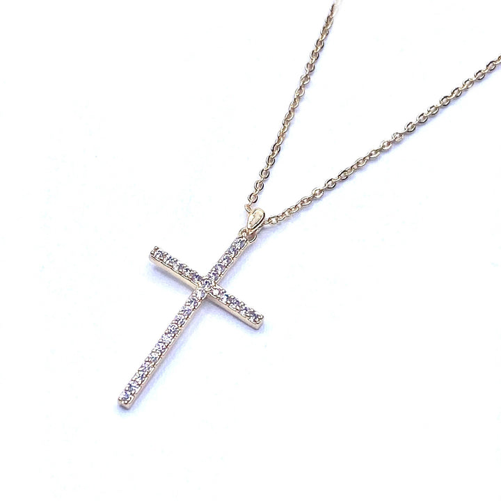 Necklace Charm Cubic Zirconia Cross Gold