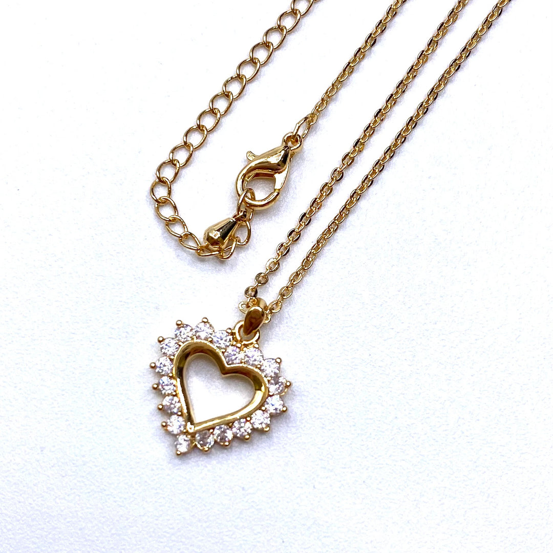 Necklace Charm Cubic Zirconia Heart Gold