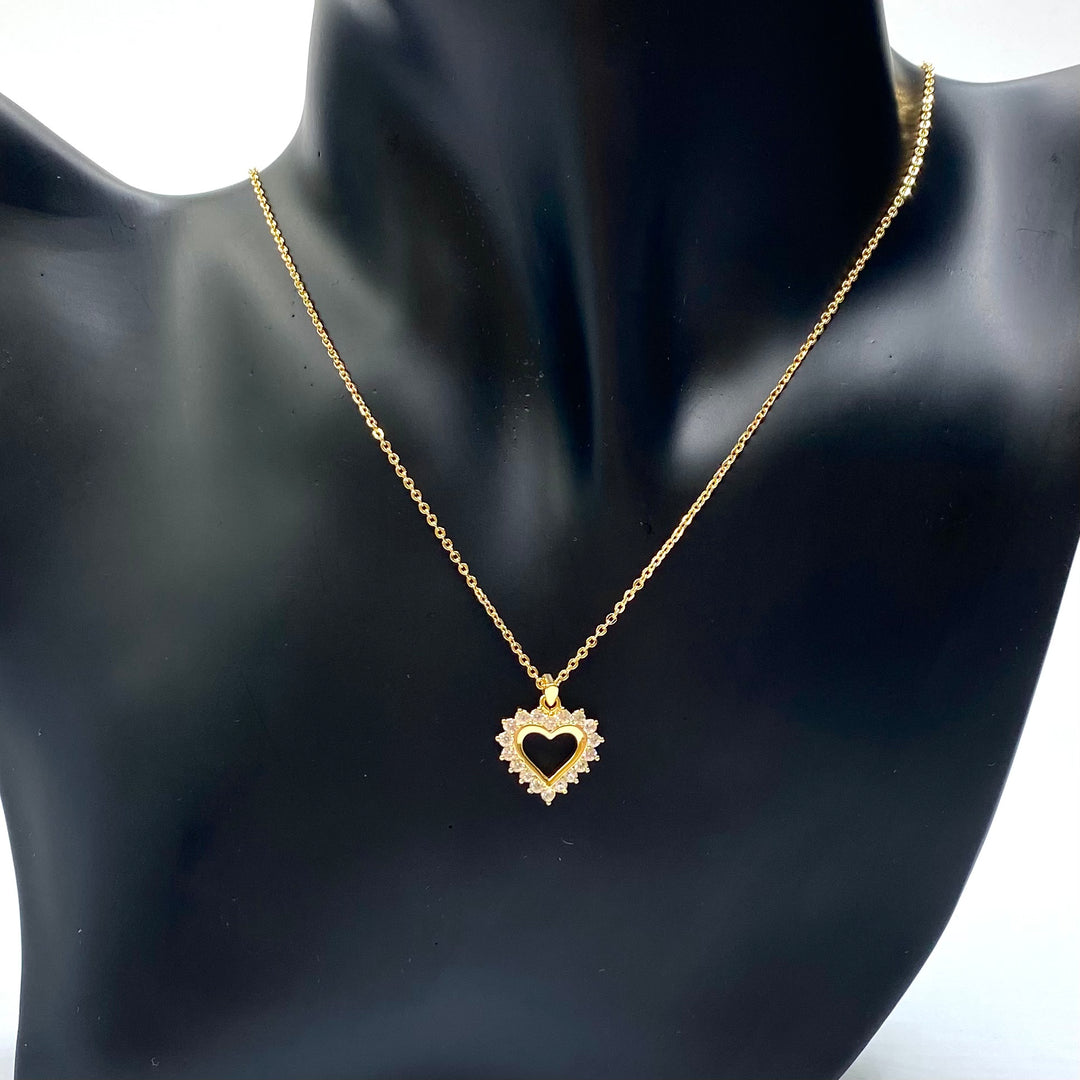 Necklace Charm Cubic Zirconia Heart Gold