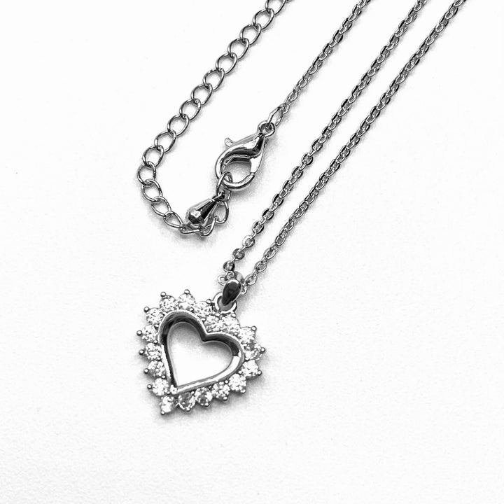 Necklace Charm Cubic Zirconia Heart Silver