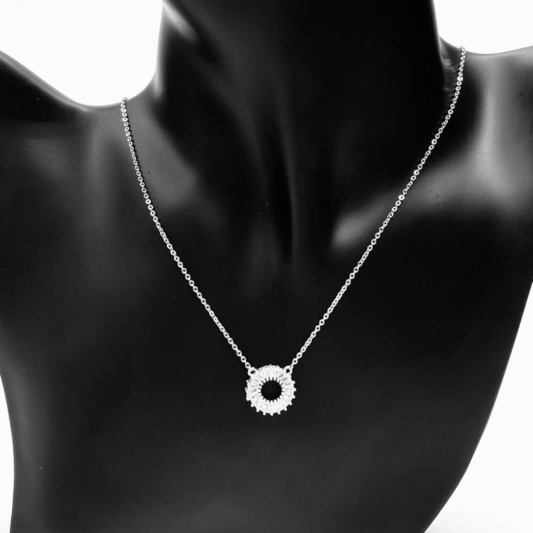 Necklace Charm Cubic Zirconia Circle Silver