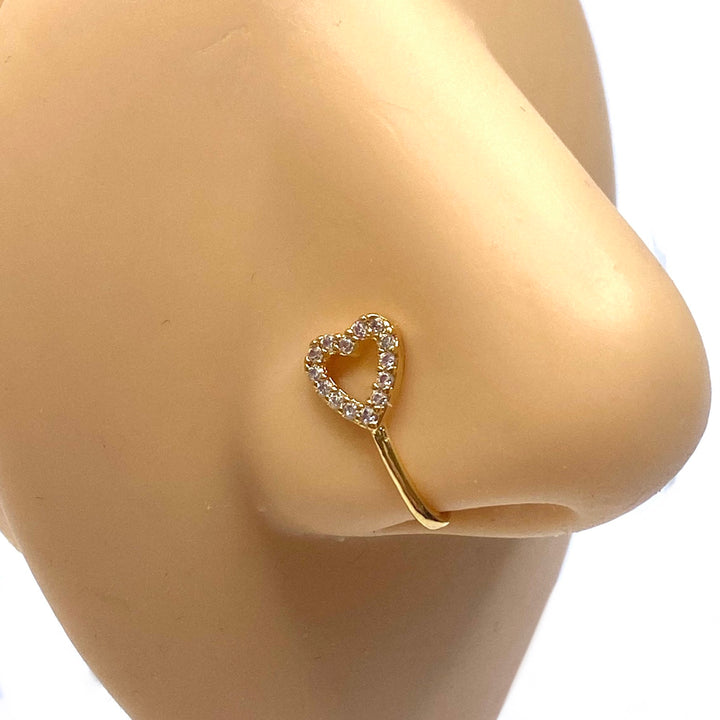 Dozen Nose Cuff Clip Rhinestone Gold Heart