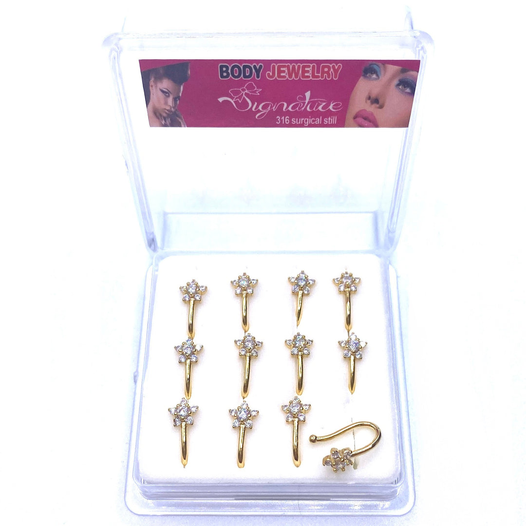 Dozen Nose Cuff Clip Rhinestone Gold Flower