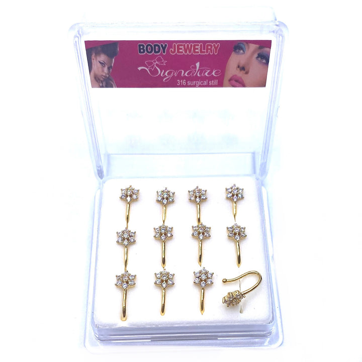 Dozen Nose Cuff Clip Rhinestone Gold Flower