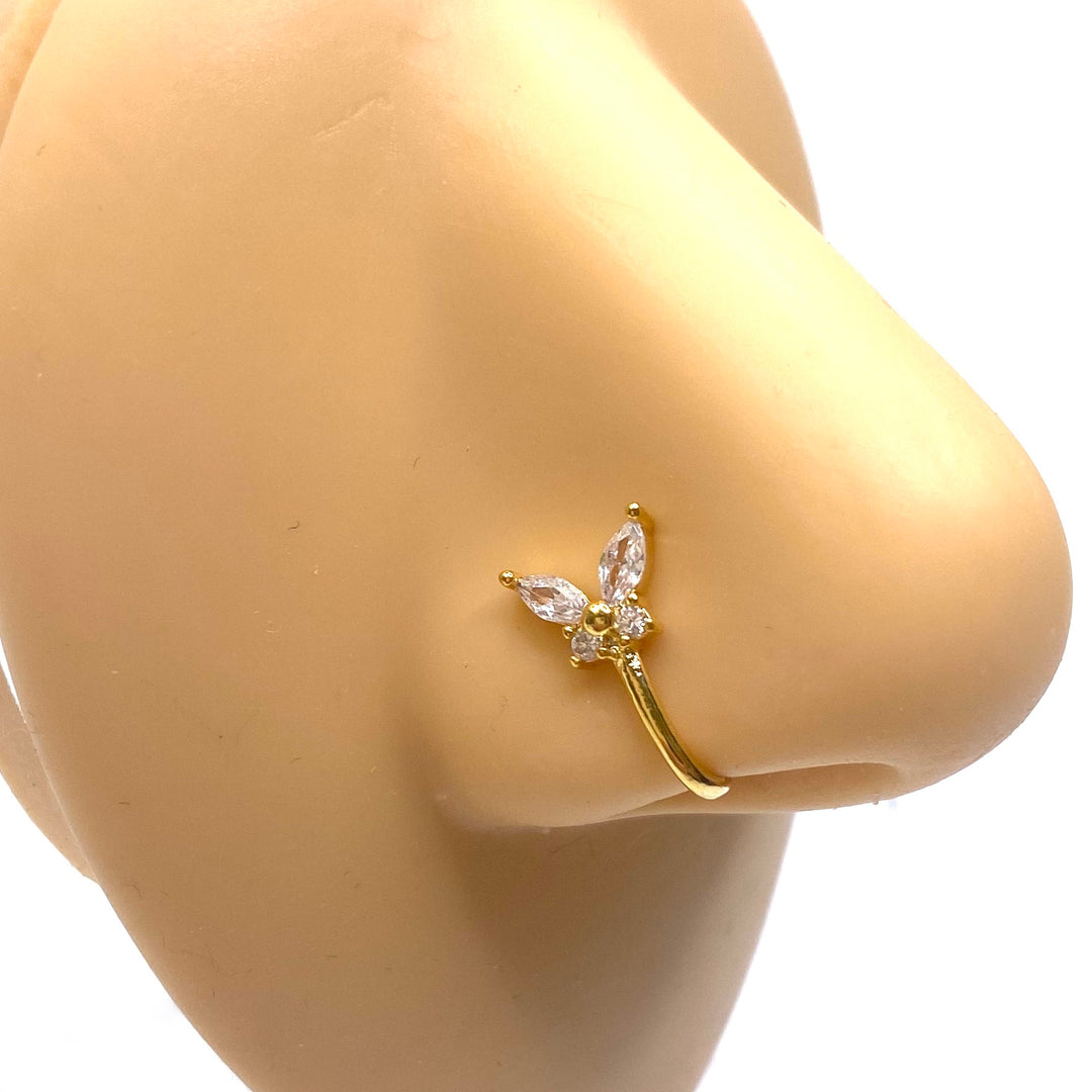 Dozen Nose Cuff Clip Rhinestone Gold Butterfly