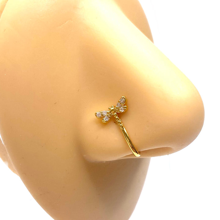 Dozen Nose Cuff Clip Rhinestone Gold Dragonfly