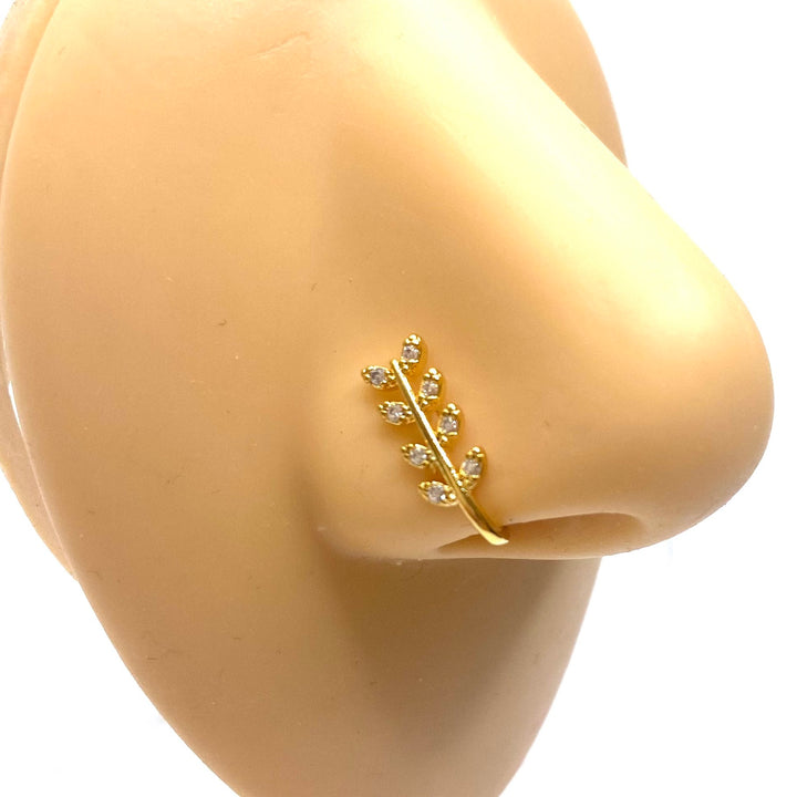 Dozen Nose Cuff Clip Rhinestone Gold Leaves