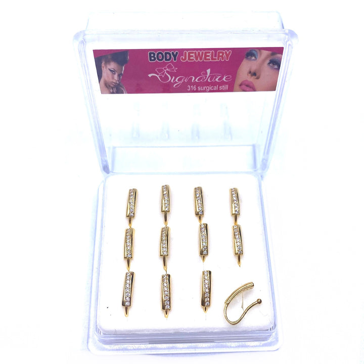 Dozen Nose Cuff Clip Rhinestone Gold Line