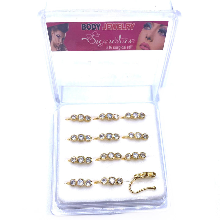 Dozen Nose Cuff Clip Rhinestone Gold Circles