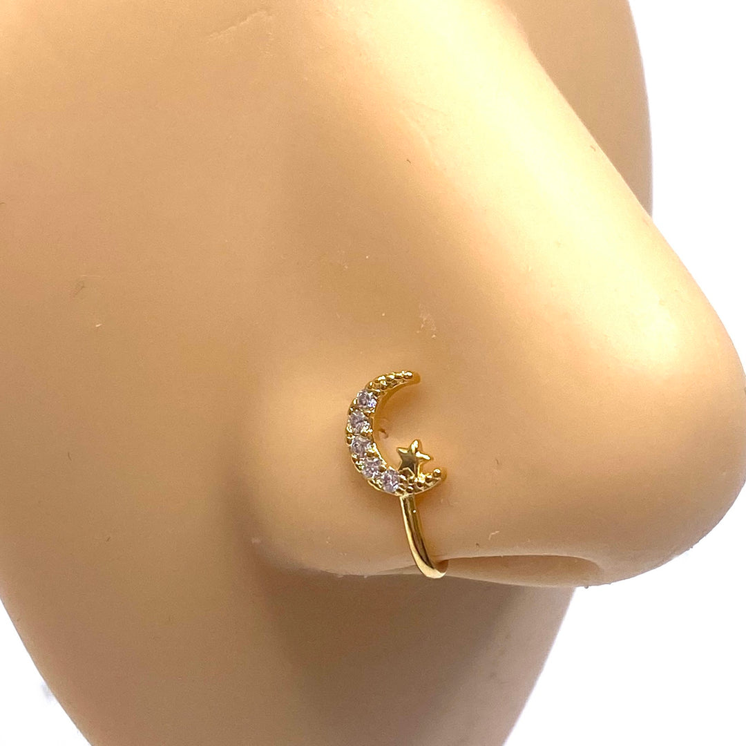 Dozen Nose Cuff Clip Rhinestone Gold Moon Star