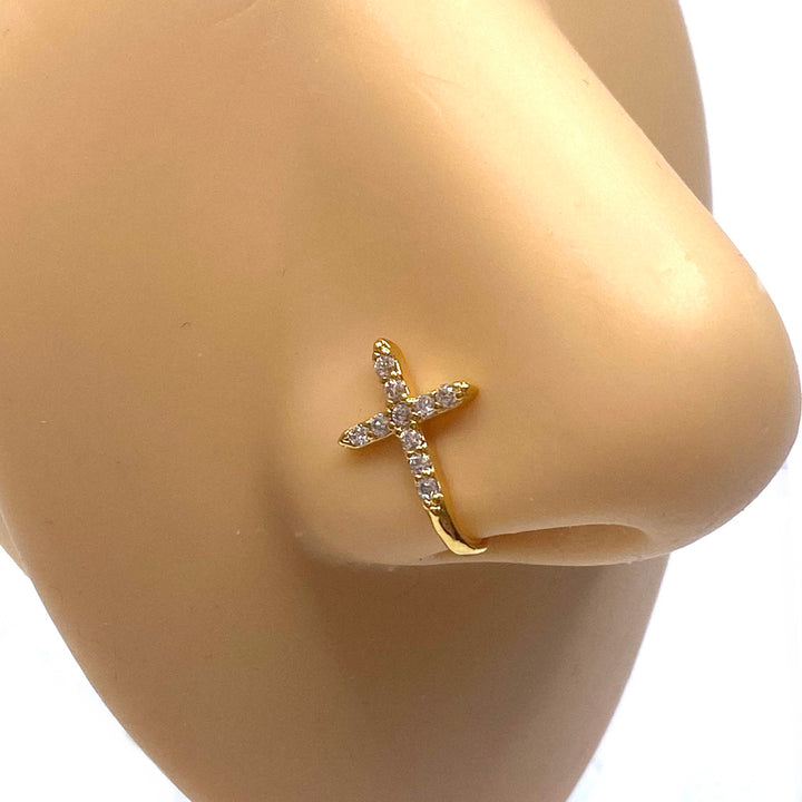 Dozen Nose Cuff Clip Rhinestone Gold Cross