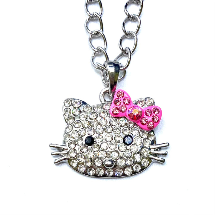 Necklace Charm Hello Kitty Bow Silver Pink