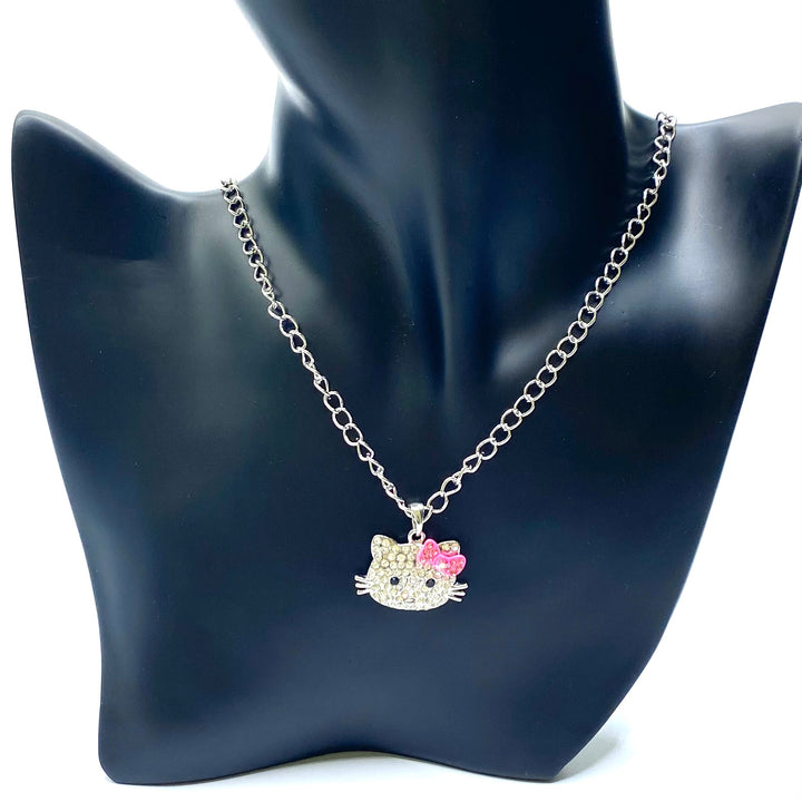 Necklace Charm Hello Kitty Bow Silver Pink